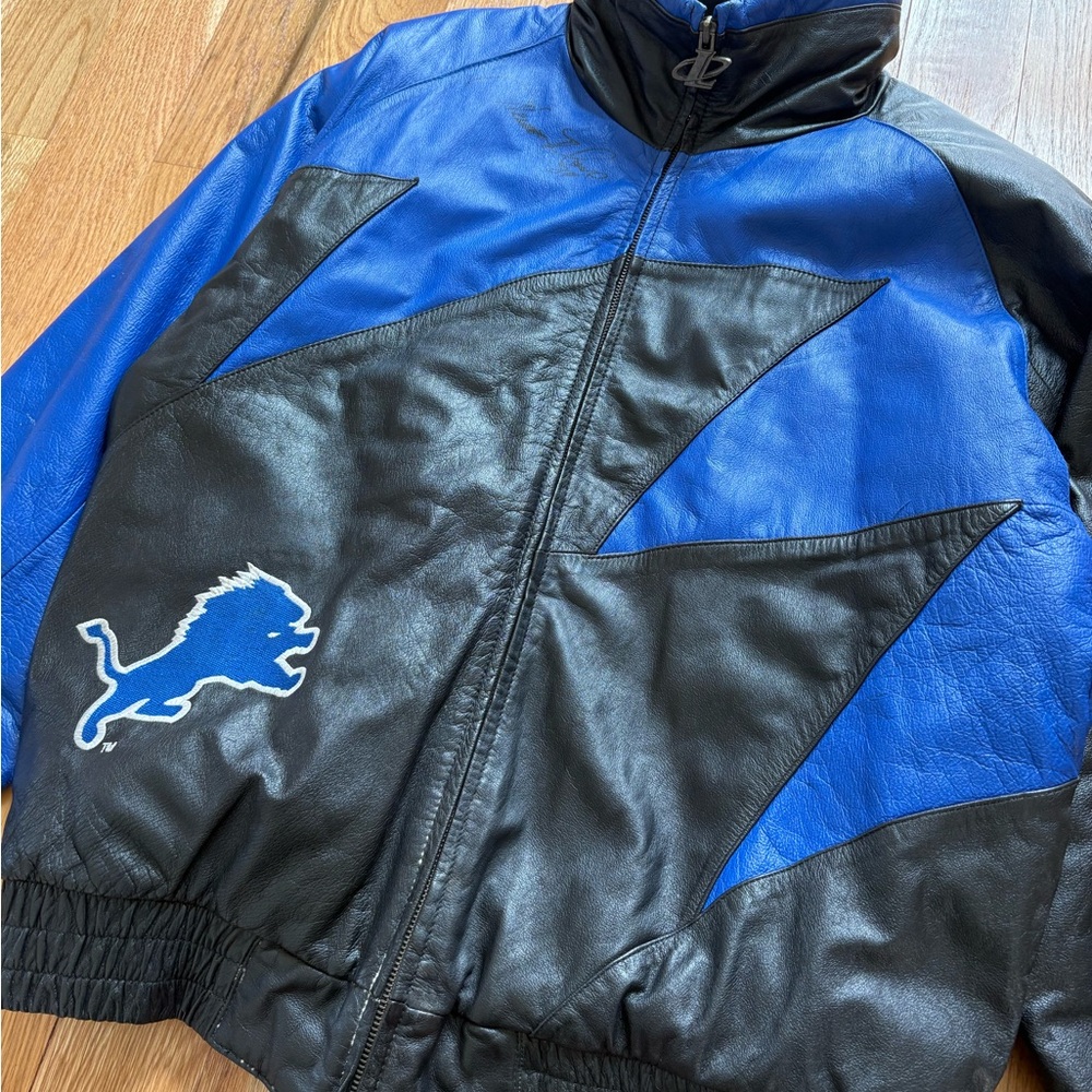 Detroit Lions Logo Athletic Sharktooth Vintage 90s Leather Jacket Moore Signed L - Picture 9 of 16
